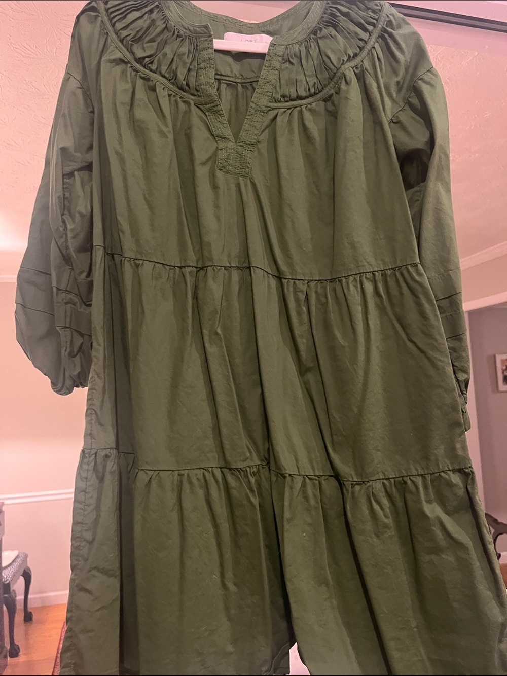 LOFT Olive Green Tiered Midi Dress